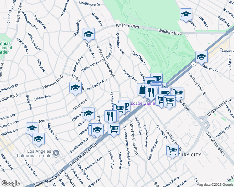 map of restaurants, bars, coffee shops, grocery stores, and more near in Los Angeles