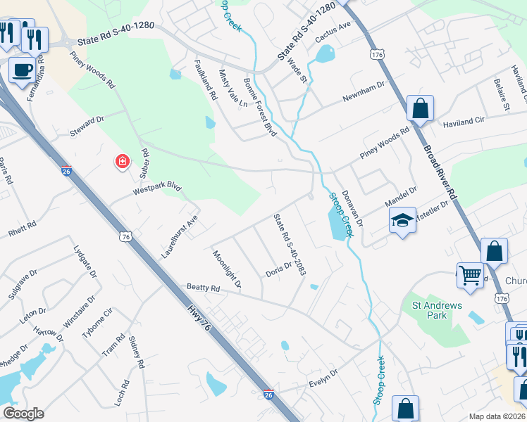 map of restaurants, bars, coffee shops, grocery stores, and more near 181 Morningside Drive in Columbia