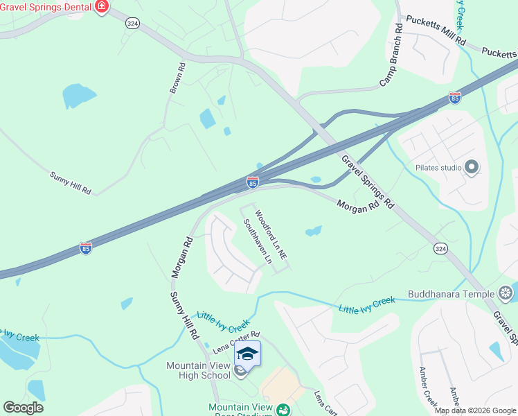 map of restaurants, bars, coffee shops, grocery stores, and more near 2464 Gristhaven Drive in Buford