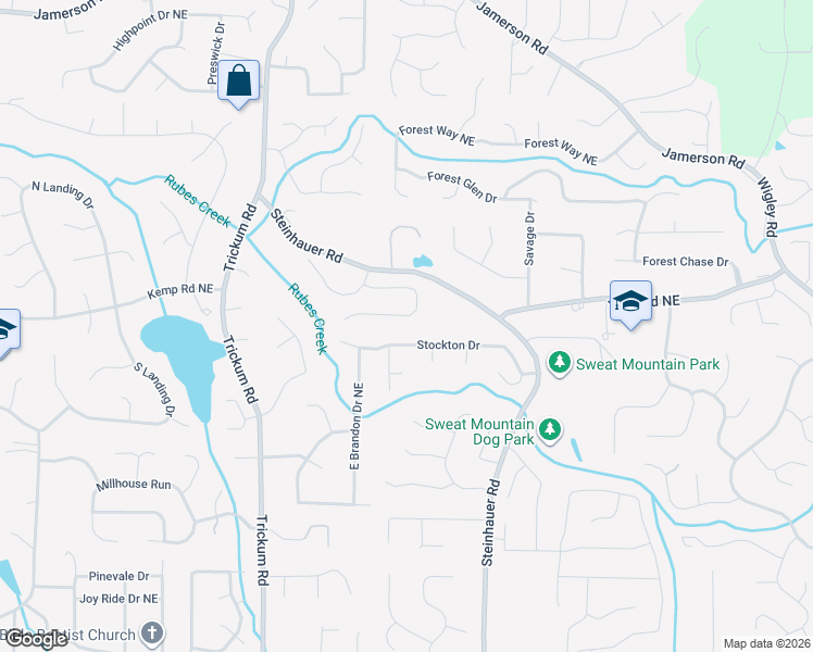 map of restaurants, bars, coffee shops, grocery stores, and more near 2433 Tall Timbers Trail in Marietta