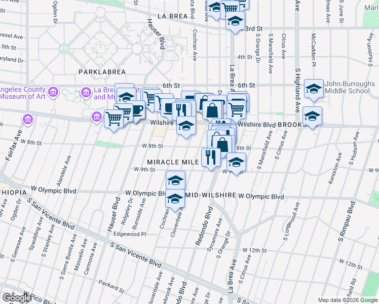 map of restaurants, bars, coffee shops, grocery stores, and more near 806 Cochran Avenue in Los Angeles