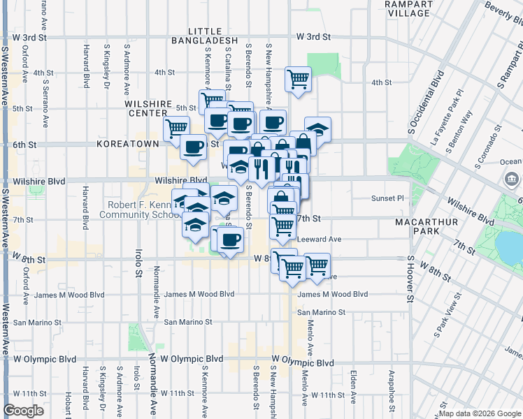 map of restaurants, bars, coffee shops, grocery stores, and more near in Los Angeles