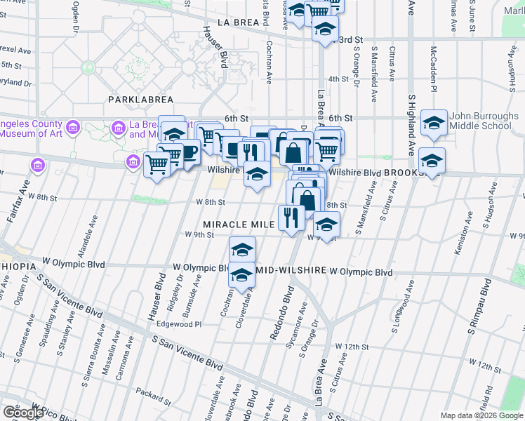 map of restaurants, bars, coffee shops, grocery stores, and more near 806 Cochran Avenue in Los Angeles
