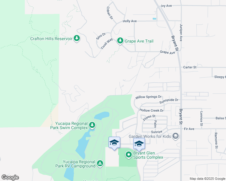 map of restaurants, bars, coffee shops, grocery stores, and more near 10684 Lakeview Road in Yucaipa