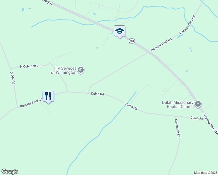 map of restaurants, bars, coffee shops, grocery stores, and more near 772 Dulah Road in Tabor City