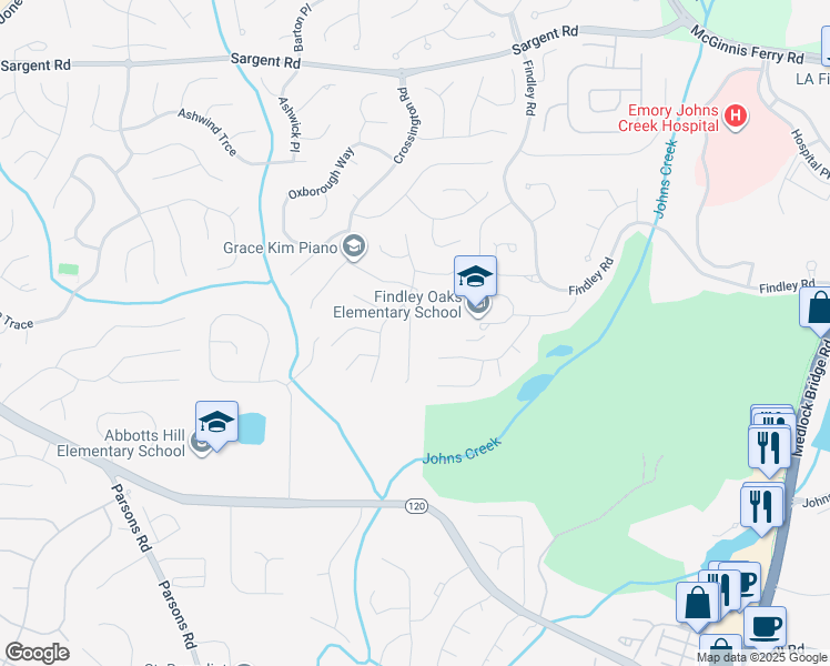 map of restaurants, bars, coffee shops, grocery stores, and more near 550 Arncliffe Court in Alpharetta