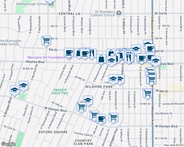 map of restaurants, bars, coffee shops, grocery stores, and more near 709 Crenshaw Boulevard in Los Angeles