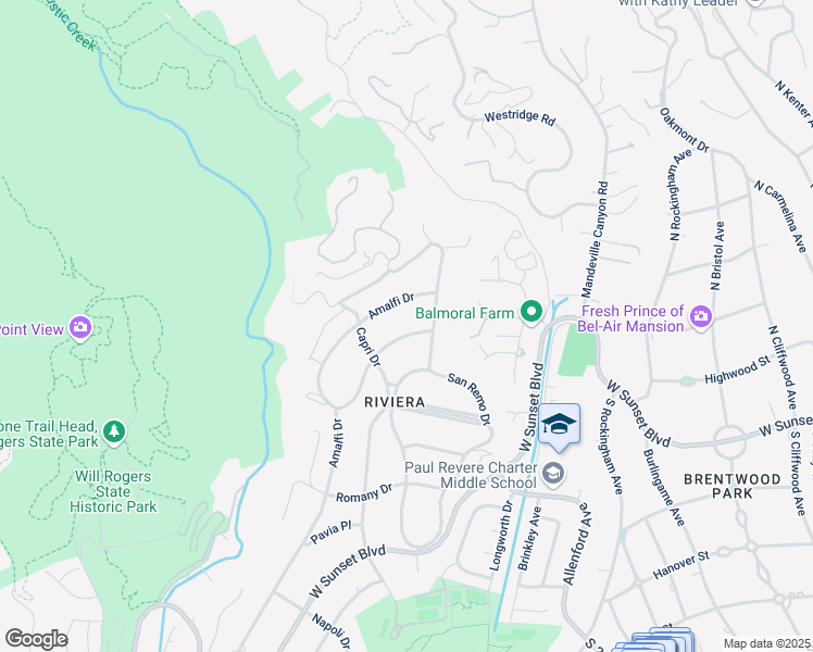 map of restaurants, bars, coffee shops, grocery stores, and more near 1630 Amalfi Drive in Los Angeles