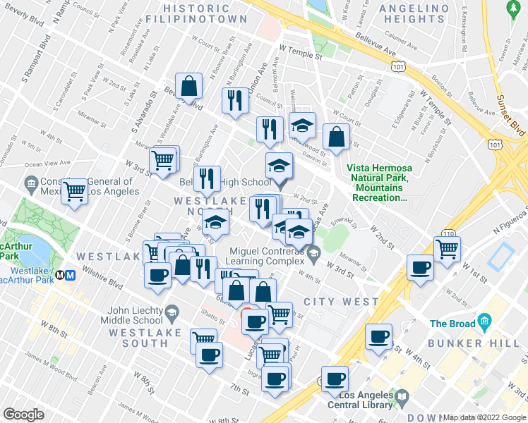 map of restaurants, bars, coffee shops, grocery stores, and more near 234 Loma Drive in Los Angeles