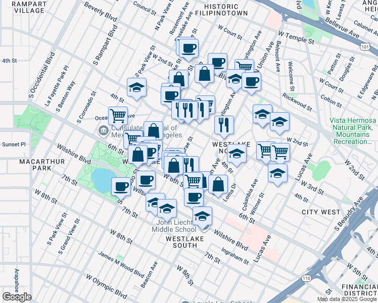 map of restaurants, bars, coffee shops, grocery stores, and more near 1822 West 4th Street in Los Angeles