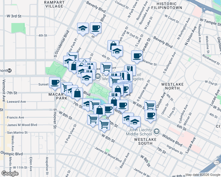 map of restaurants, bars, coffee shops, grocery stores, and more near in Los Angeles