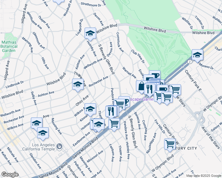 map of restaurants, bars, coffee shops, grocery stores, and more near 1443 Pandora Avenue in Los Angeles