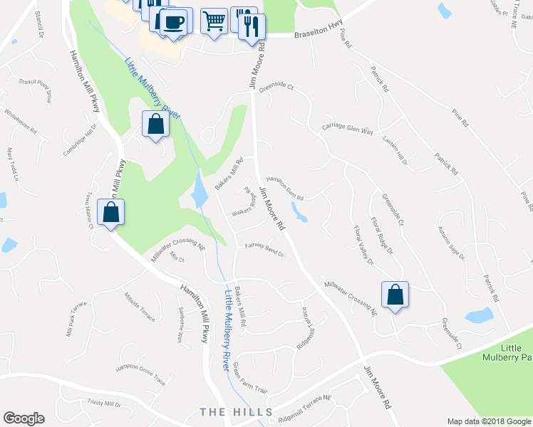 map of restaurants, bars, coffee shops, grocery stores, and more near 4024 Jim Moore Road in Dacula
