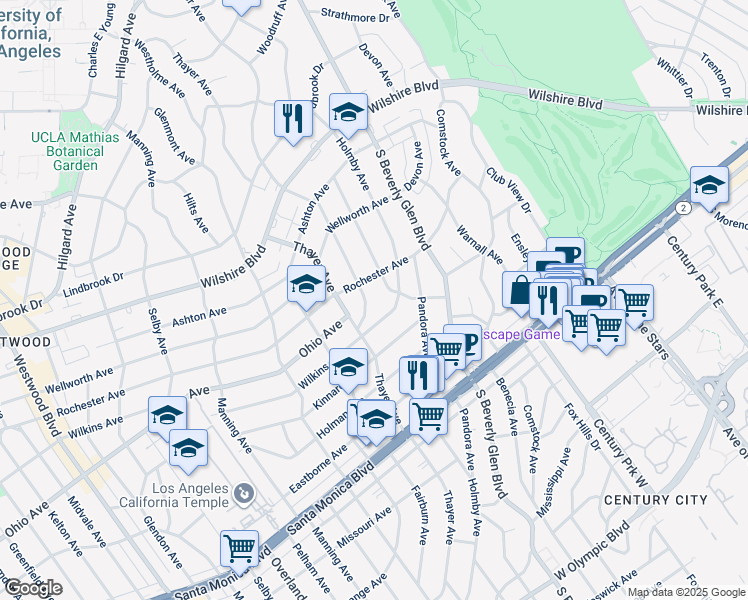 map of restaurants, bars, coffee shops, grocery stores, and more near 1422 Warner Avenue in Los Angeles