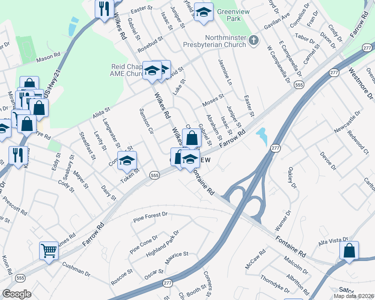 map of restaurants, bars, coffee shops, grocery stores, and more near 113 Wilkes Road in Columbia