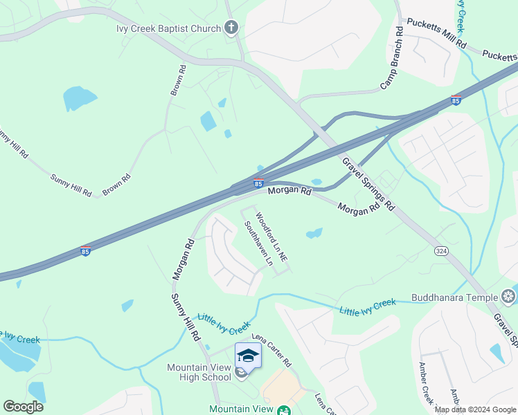 map of restaurants, bars, coffee shops, grocery stores, and more near 2637 Woodford Lane Northeast in Buford