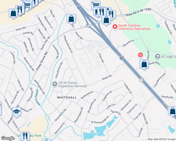 map of restaurants, bars, coffee shops, grocery stores, and more near 425 Forest Grove Circle in Columbia
