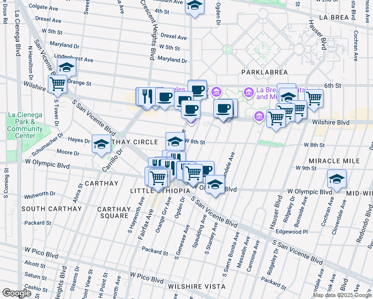map of restaurants, bars, coffee shops, grocery stores, and more near 819 South Orange Grove Avenue in Los Angeles