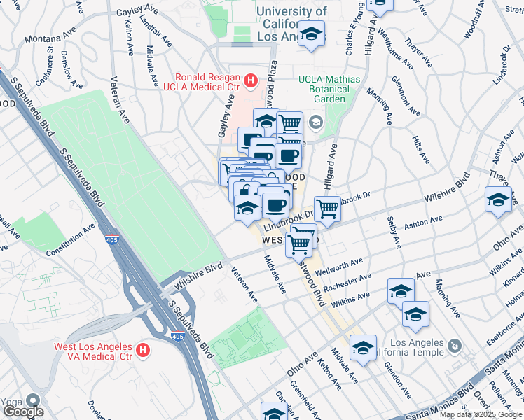 map of restaurants, bars, coffee shops, grocery stores, and more near in Los Angeles