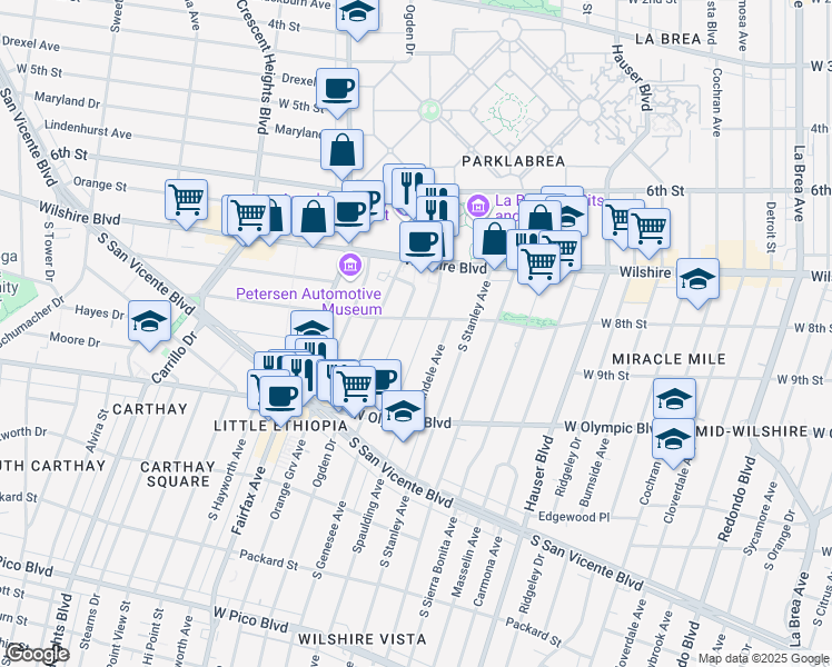 map of restaurants, bars, coffee shops, grocery stores, and more near 815 Spaulding Avenue in Los Angeles