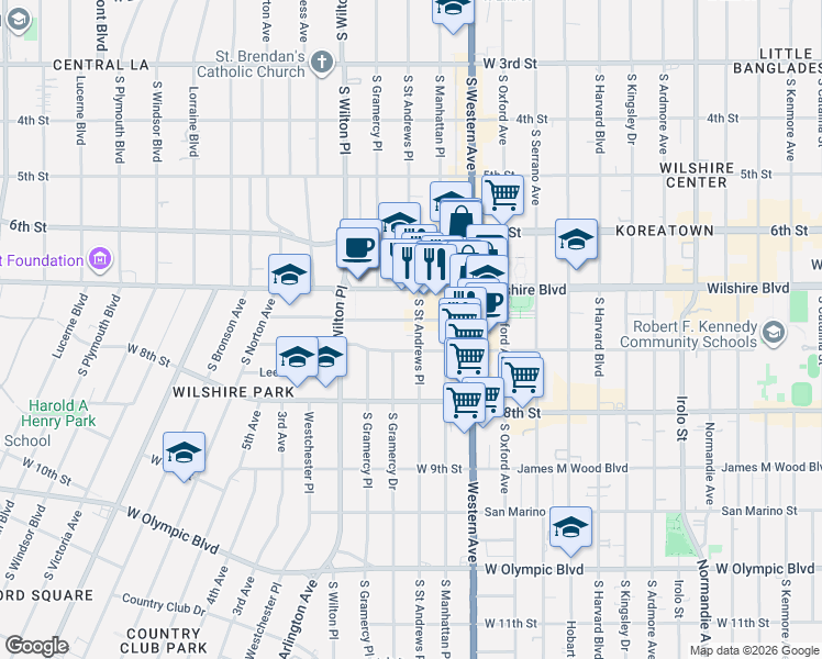 map of restaurants, bars, coffee shops, grocery stores, and more near 3900 Ingraham Street in Los Angeles
