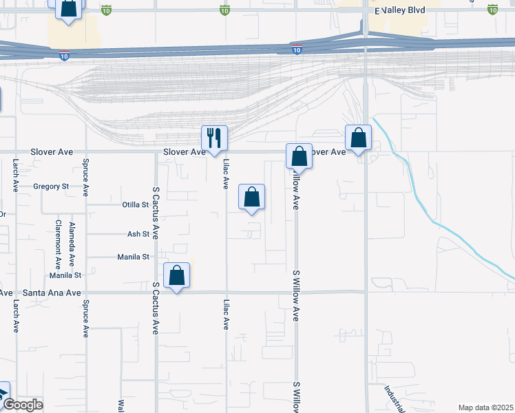 map of restaurants, bars, coffee shops, grocery stores, and more near 2259 South Vista Avenue in Bloomington