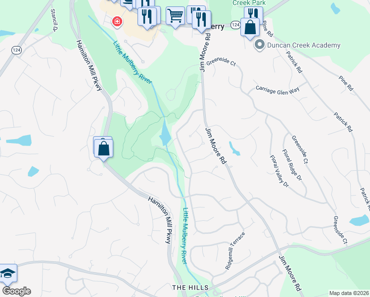 map of restaurants, bars, coffee shops, grocery stores, and more near 3304 Walkers Ridge Road in Dacula