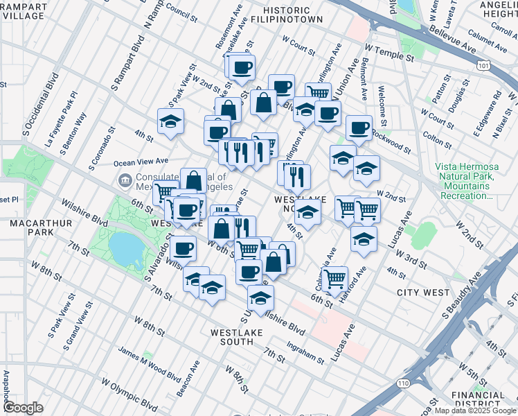 map of restaurants, bars, coffee shops, grocery stores, and more near 1802 West 4th Street in Los Angeles