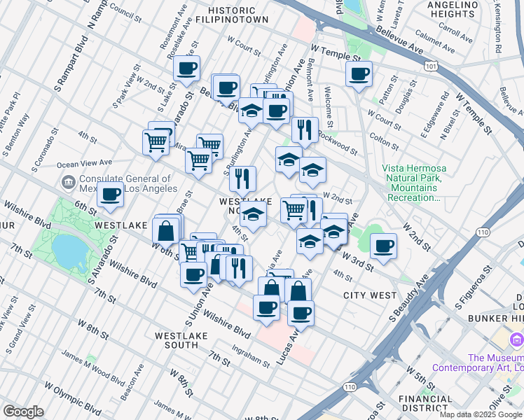 map of restaurants, bars, coffee shops, grocery stores, and more near 1619 West 3rd Street in Los Angeles