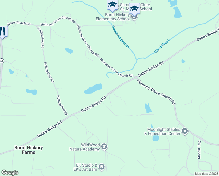 map of restaurants, bars, coffee shops, grocery stores, and more near 1569 Dabbs Bridge Road in Dallas