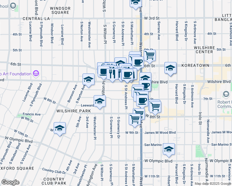 map of restaurants, bars, coffee shops, grocery stores, and more near 3940 Ingraham Street in Los Angeles