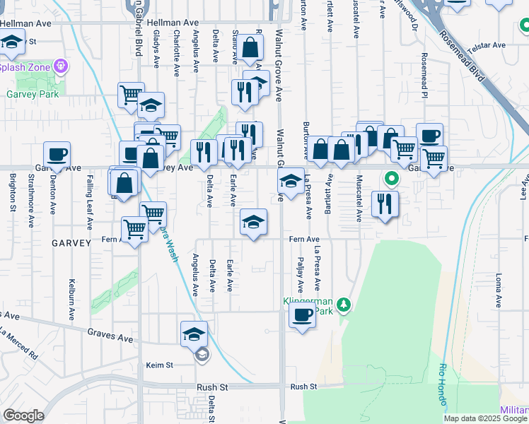 map of restaurants, bars, coffee shops, grocery stores, and more near 2650 Willard Avenue in Rosemead