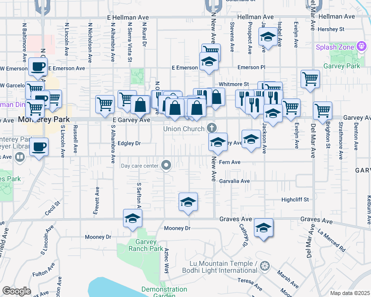 map of restaurants, bars, coffee shops, grocery stores, and more near 827 Newmark Avenue in Monterey Park