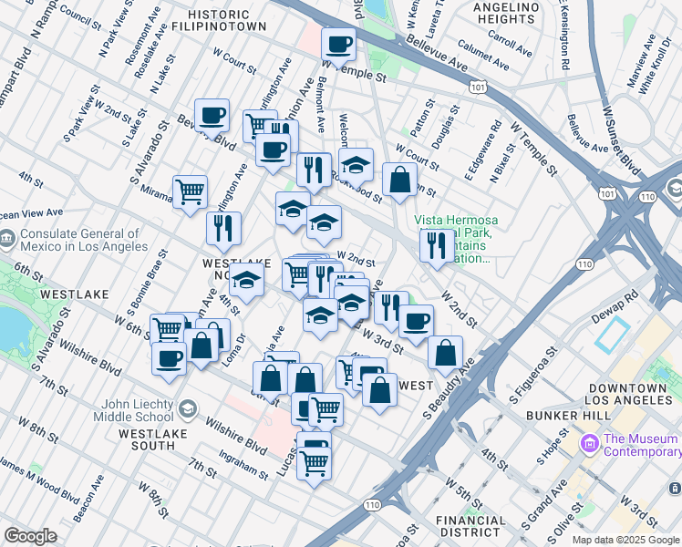 map of restaurants, bars, coffee shops, grocery stores, and more near 234 Columbia Avenue in Los Angeles
