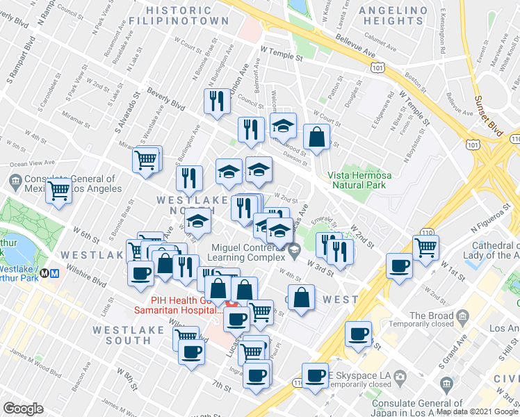map of restaurants, bars, coffee shops, grocery stores, and more near 234 Columbia Avenue in Los Angeles