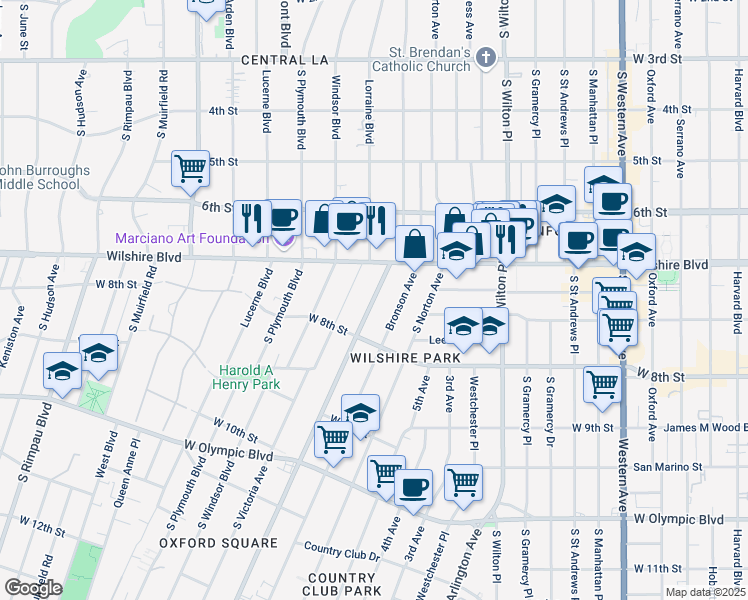 map of restaurants, bars, coffee shops, grocery stores, and more near 709 Crenshaw Boulevard in Los Angeles