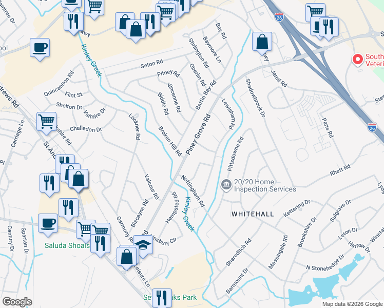 map of restaurants, bars, coffee shops, grocery stores, and more near 325 Lambeth Court in Columbia