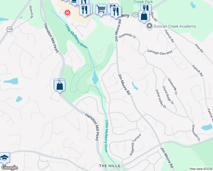 map of restaurants, bars, coffee shops, grocery stores, and more near 3304 Walkers Ridge Road in Dacula