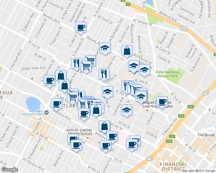 map of restaurants, bars, coffee shops, grocery stores, and more near 1660 West 3rd Street in Los Angeles