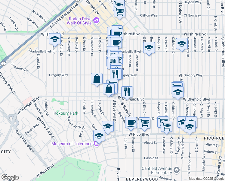 map of restaurants, bars, coffee shops, grocery stores, and more near 353 S Beverly Dr in Beverly Hills