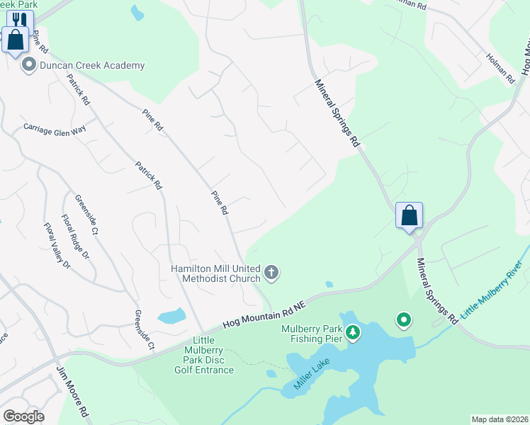 map of restaurants, bars, coffee shops, grocery stores, and more near 3970 Hamilton View Way Northeast in Dacula