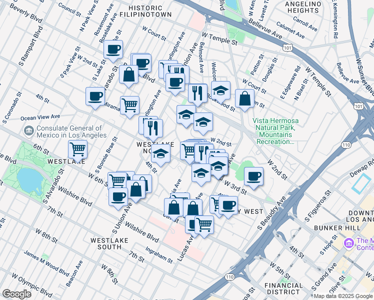 map of restaurants, bars, coffee shops, grocery stores, and more near 234 Loma Drive in Los Angeles