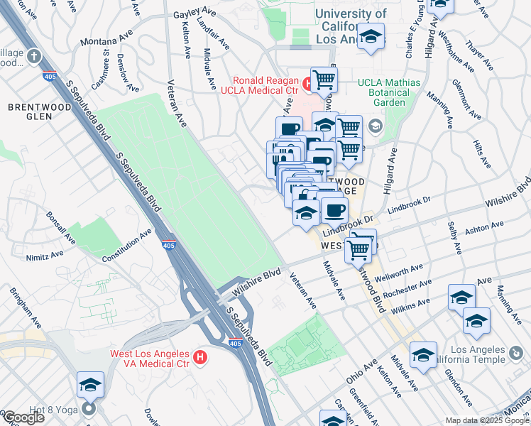 map of restaurants, bars, coffee shops, grocery stores, and more near 1000 Veteran Avenue in Los Angeles