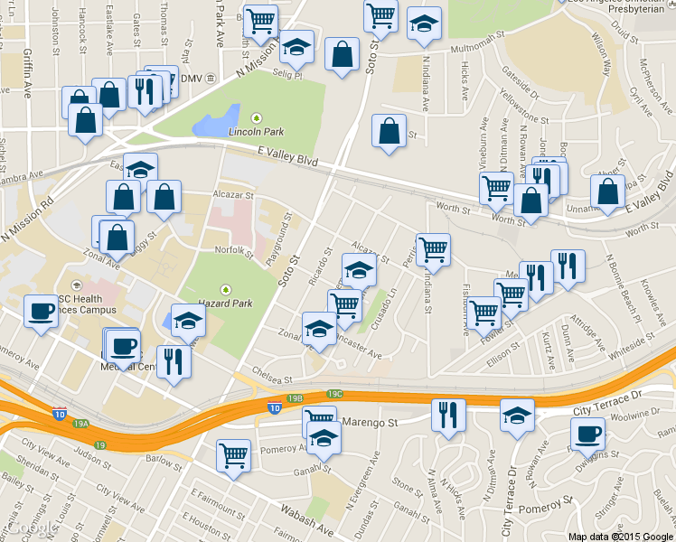 map of restaurants, bars, coffee shops, grocery stores, and more near 1525 Tremont St in Los Angeles