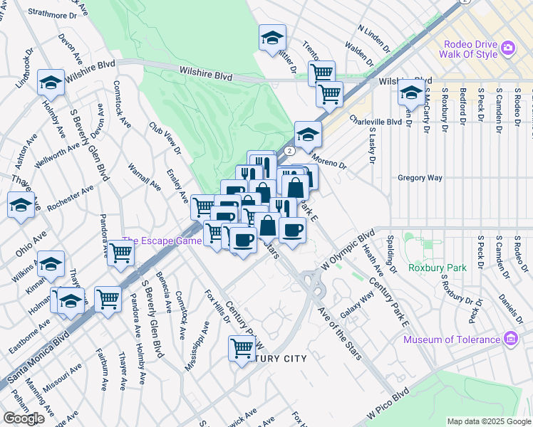 map of restaurants, bars, coffee shops, grocery stores, and more near in Los Angeles