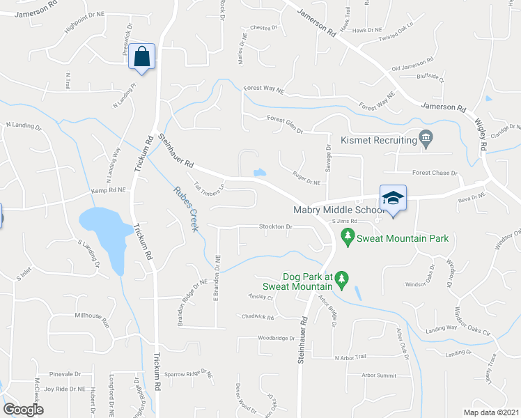 map of restaurants, bars, coffee shops, grocery stores, and more near 2433 Tall Timbers Trail in Marietta