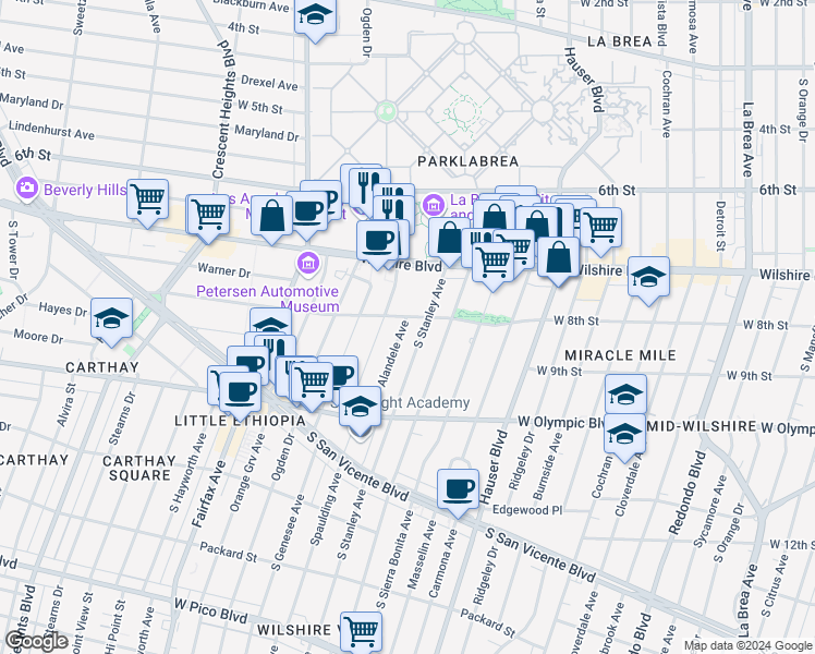 map of restaurants, bars, coffee shops, grocery stores, and more near 808 Alandele Avenue in Los Angeles