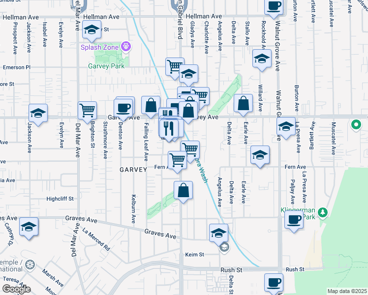 map of restaurants, bars, coffee shops, grocery stores, and more near 2654 North San Gabriel Boulevard in Rosemead