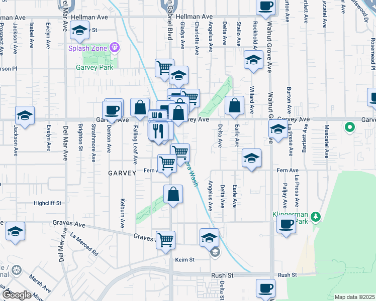 map of restaurants, bars, coffee shops, grocery stores, and more near 2700 Gladys Avenue in Rosemead