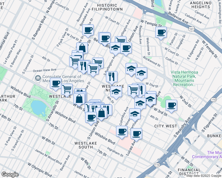 map of restaurants, bars, coffee shops, grocery stores, and more near 1660 West 3rd Street in Los Angeles